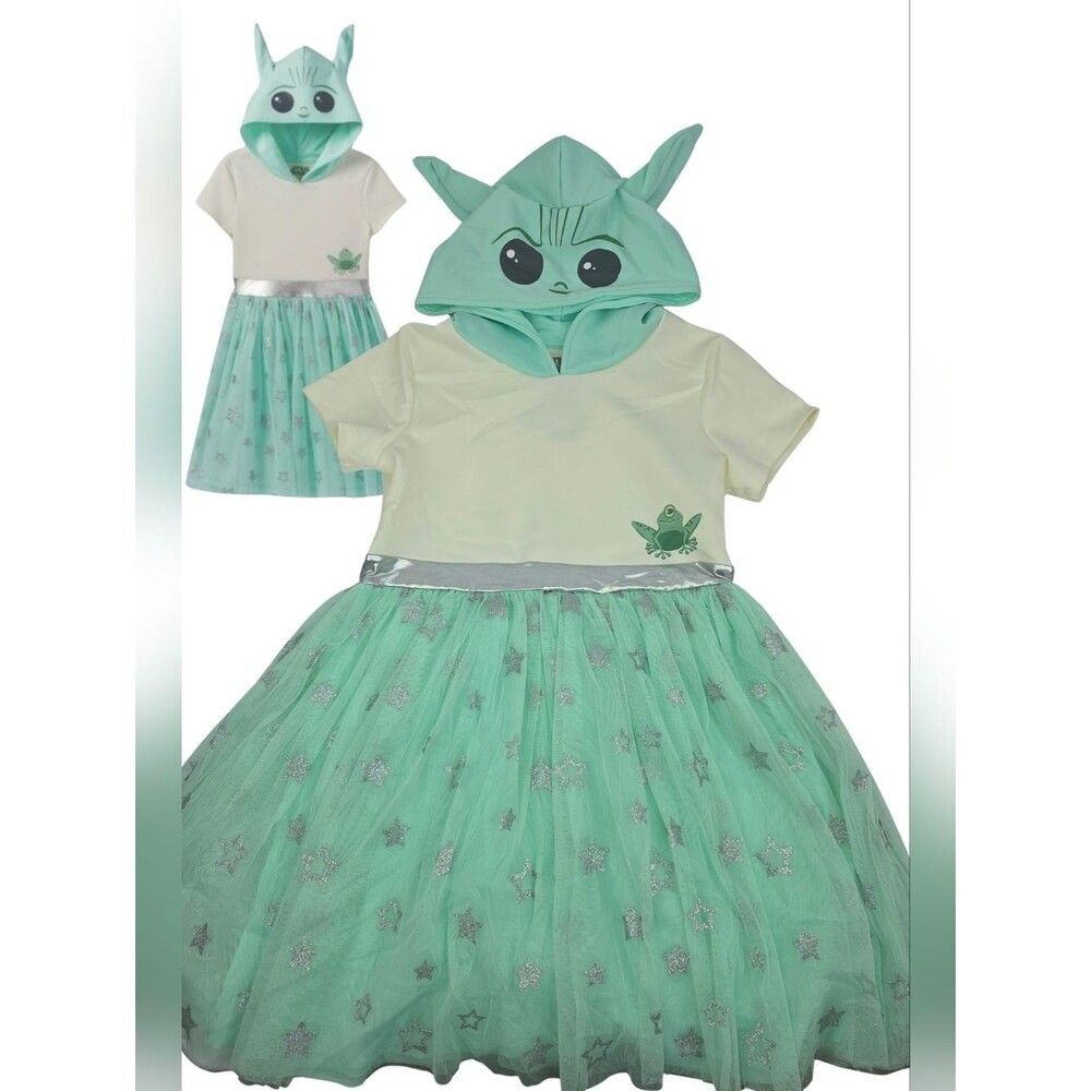 NWT Star Wars XL 14/16 Baby Yoda Grogu Hooded Tulle Dress Glitter Stars 3427-